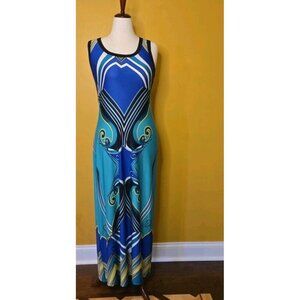 NY Collection Womans Stretchy Maxi Dress Size M Sleeveless Multicolor Pucci Blue